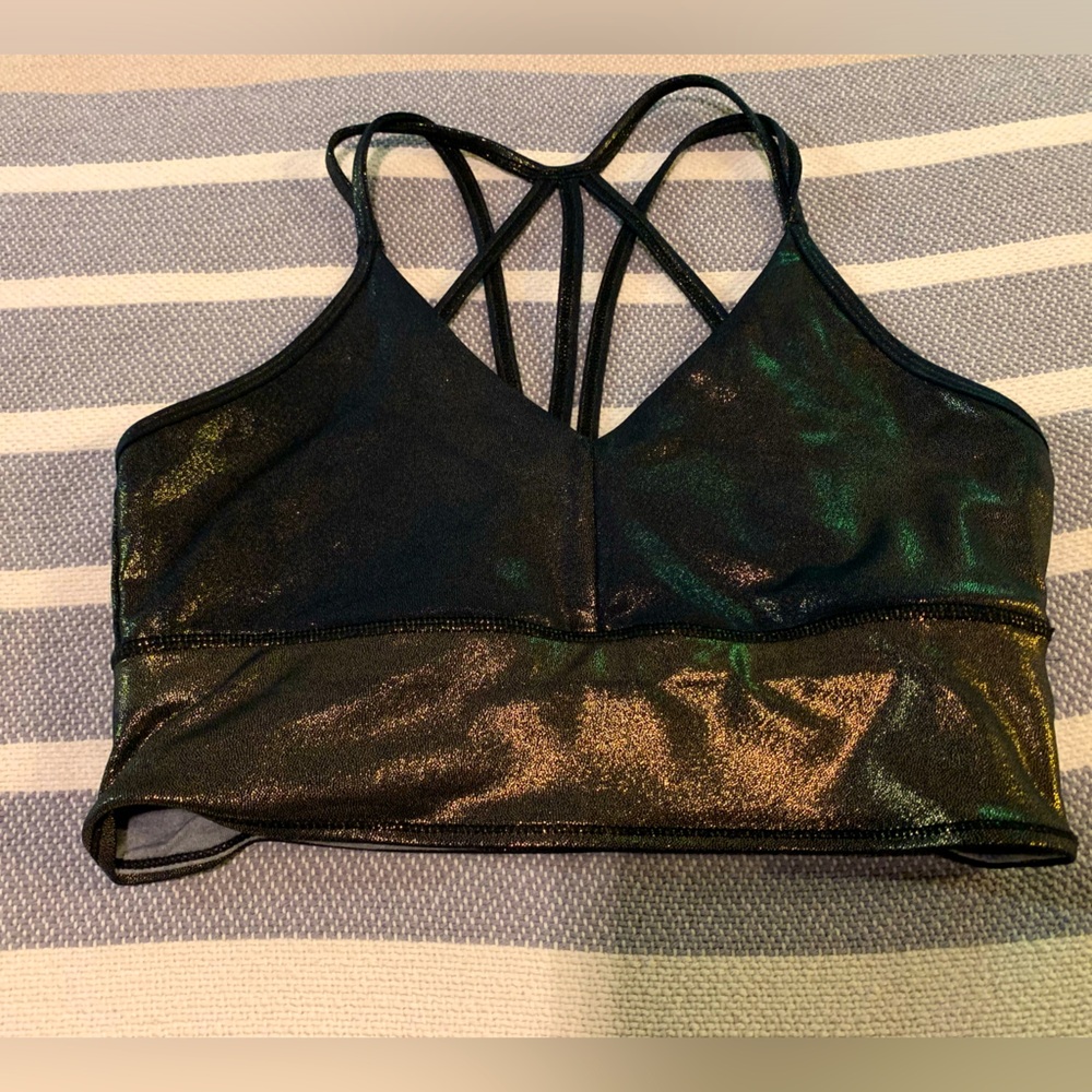 Shimmering Black & Gold Strappy Sports Bra from Born Primitive.